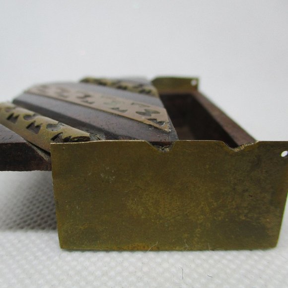VTG BRASS WOOD PILLBOX Slide Open Top Trinket Box Trinket Box Small Jewelry Box - Picture 7 of 10
